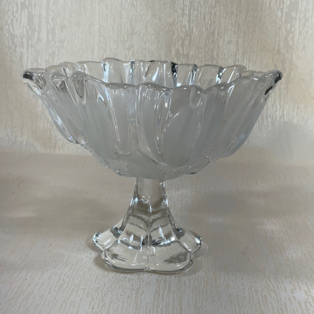 Vintage Mikasa Tulips Satin Frosted Crystal Footed Compote Bowl